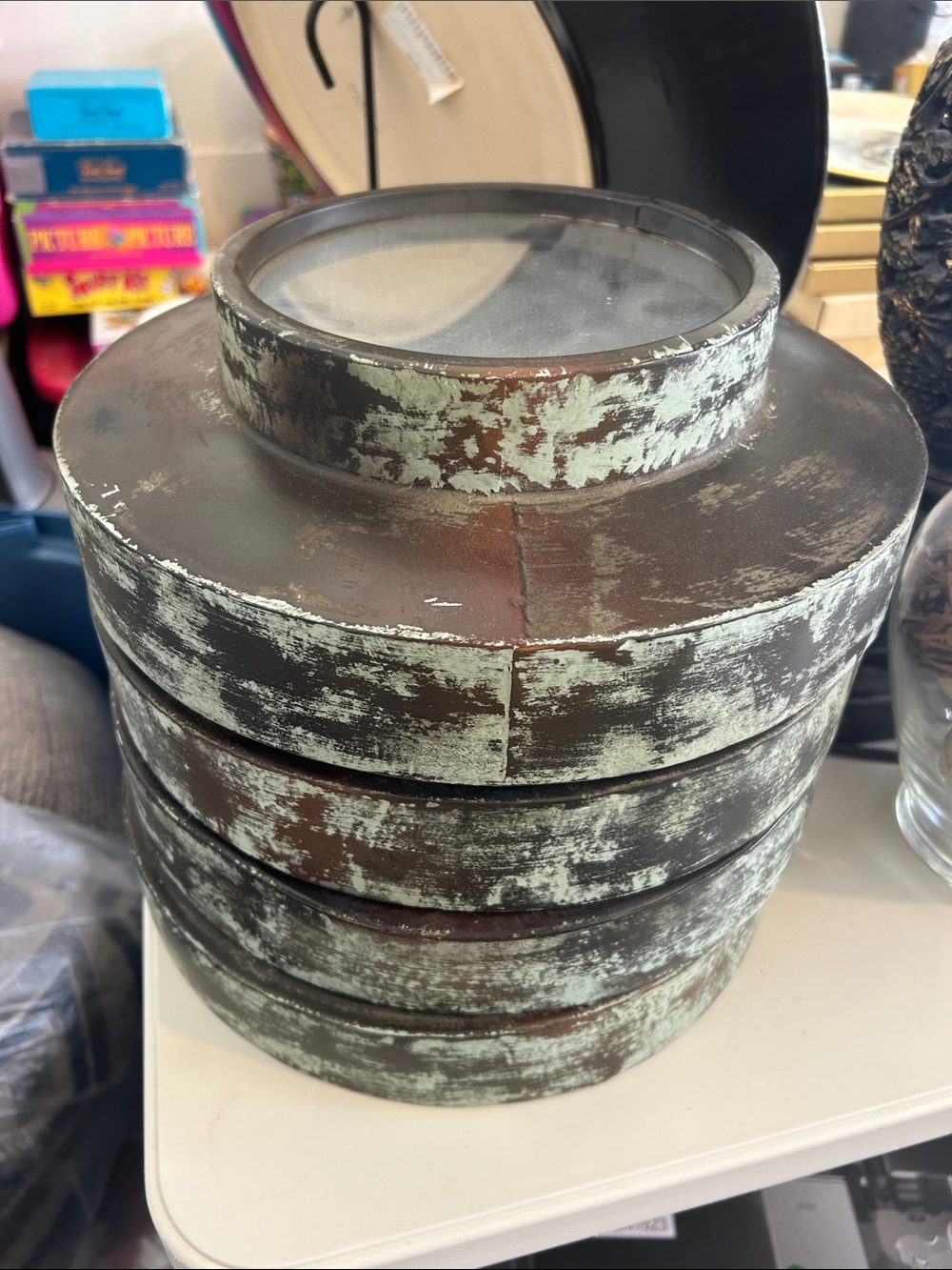 Rustic Distressed Metal Mirrors (set of 4) - Green Patina